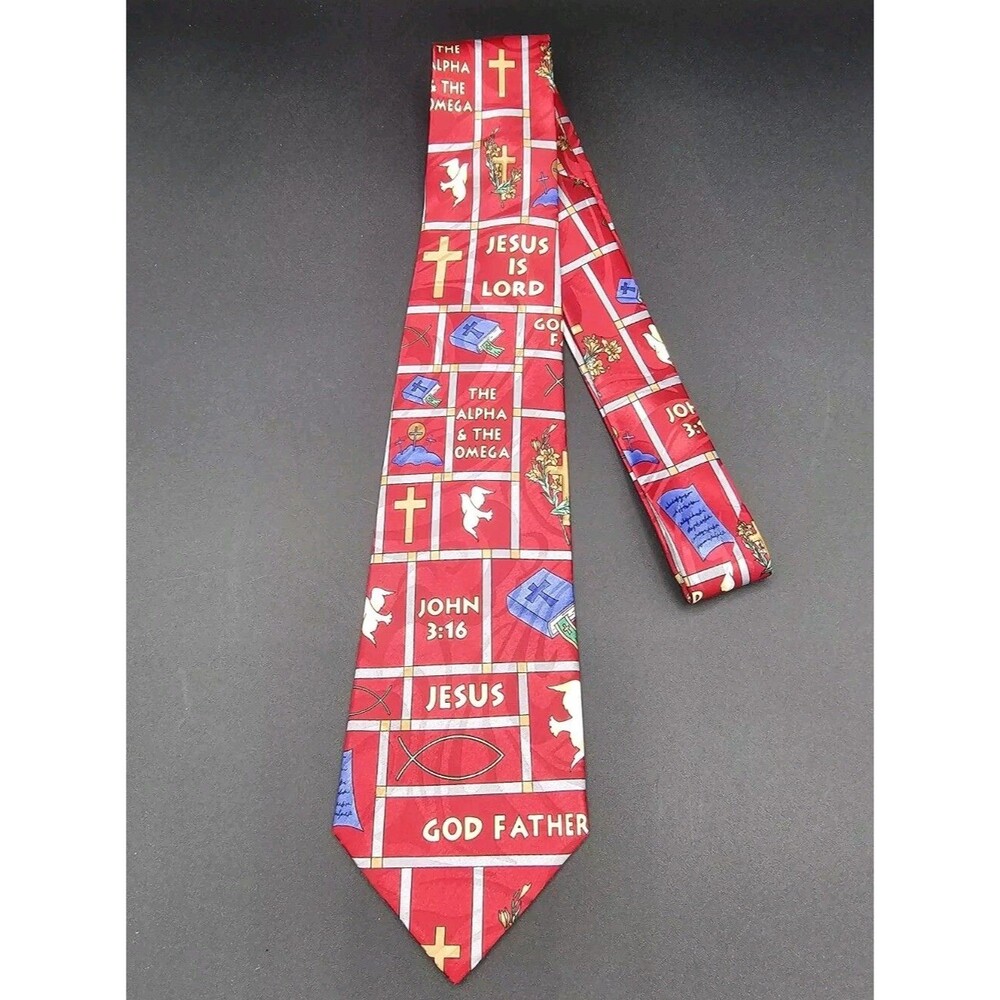 Steven Harris Religious Men's Necktie Tie Red John 3:16 Jesus Is Lord